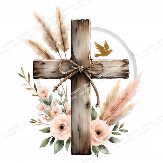 18 PNG Floral Cross Clipart, Watercolor Christian Cross & Flowers, Pastel Easter Religious Art, High-quality Transparent Background, Digital - Etsy