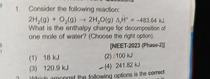 Consider the following reaction:2H2(g)   O2(g) → 2H2O(g) A,H =... | Filo