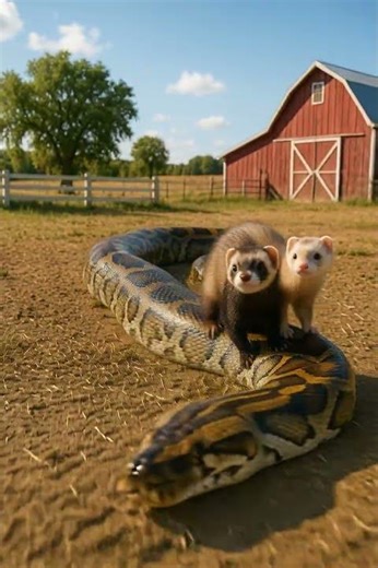 Two Ferrets Ride a Snake Train Around the Farm — You Won’t Believe This!#shorts