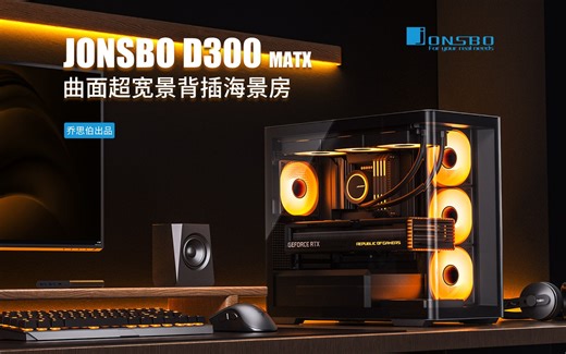 乔思伯（JONSBO）D300黑白 MATX机箱（无立柱曲面海景房/360冷排/ATX电源/10风扇位/Type-c Gen2 10Gbps+）
