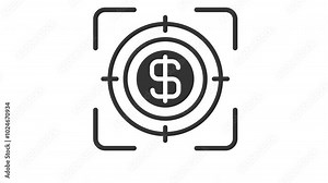 Animated target with red color and yellow coin dollar sign icon. Suitable for financial presentations or investment related designs. Bold and eye catching for financial branding