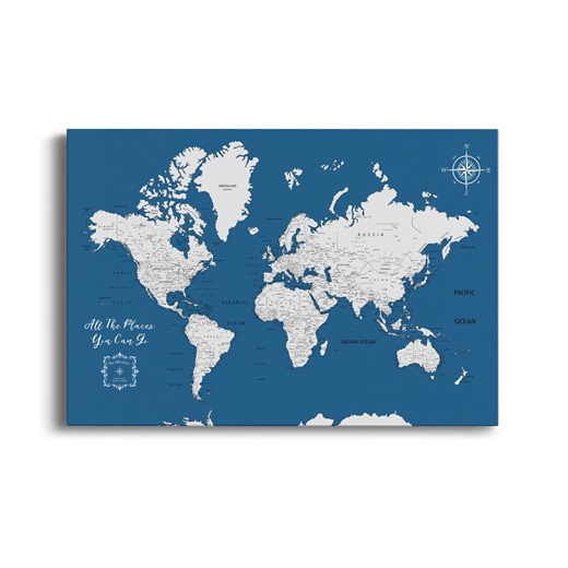 Giant World Map - Dark Azure | Canvas Print | Wall Art | Multiple Sizes - Etsy