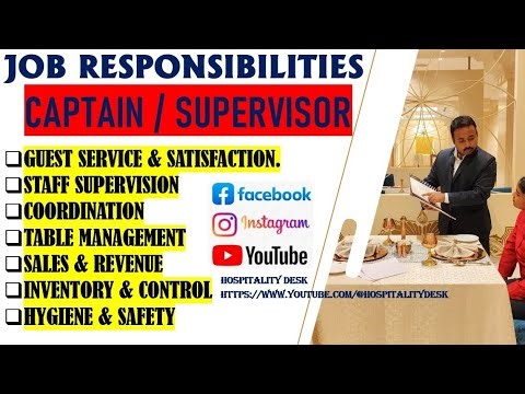 RESTAURANT CAPTAIN | SUPERVISOR DUTIES & JOB RESPONSIBILITIES#responsibility #hotel #captain #food