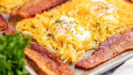 One Pan Breakfast Bake with Bacon, Hash Browns, and Eggs