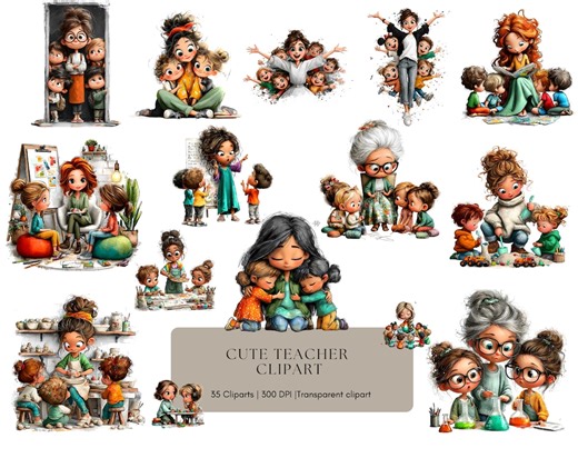 Cute Teacher Clipart Png, Cute Teacher Clipart With Friendly Illustrated Character, School Designs Bundle (commercial Use, Digital) - Etsy