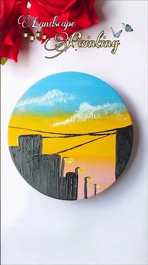 Easy Landscape painting☁️#shorts #foryou #art #painting #explore #trending #viral#shortfeed