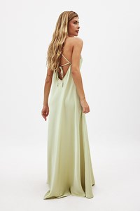 Robe de soirée ample en satin à liens au dos Vert
