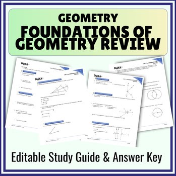 Foundations of Geometry Editable Review Worksheets, Study Guide | 9th Grade