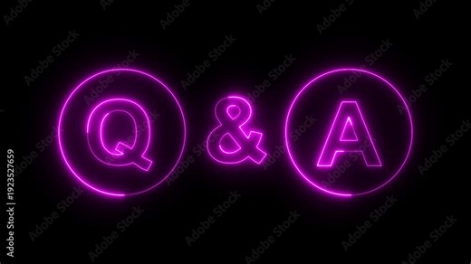 Neon Q and A question and answer icon animation session on black background. Question and Answer the letters Q and A. Question and Answer icon animation. questions and answers concept Q and A design.