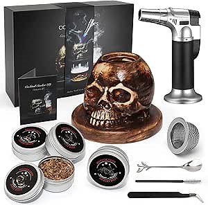 Cocktail Smoker Kit with Torch & 4 Flavors Wood Smoker Chips, iTayga Ceramics Whiskey Smoker Kit for Cocktails, Whiskey, Drinks, Bourbon - Unique Gifts for Men/Father/Husband/Friends(No Butane)