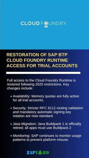 Restoration of SAP BTP Cloud Foundry Runtime Access for Trial Accounts #sap #btp #cf #zapyard