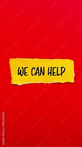 We can help message writing on ripped torn yellow paper piece on red background. Conceptual we can help symbol.
