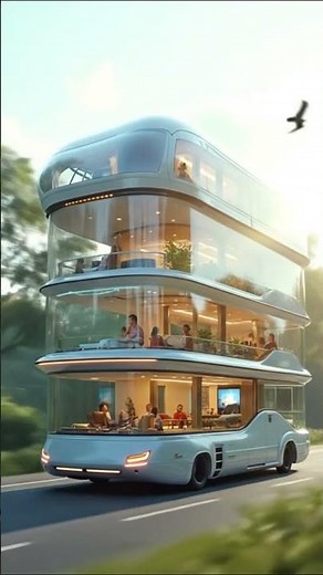 “Futuristic Triple-Decker Glass Bus | Luxury Mobile Home of the Future”