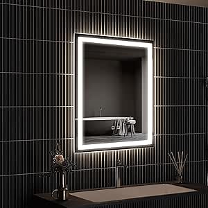 APRILSOUL 24x30 Inch LED Bathroom Mirror with Front and Backlit, Makeup Mirror with 3 Color Lights, Anti-Fog and Dimmable Light (Horizontal/Vertical)