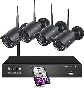 Loocam 900MHz Wireless Security Camera System Outdoor 2TB Hard Drive, 4 Camera 6 Channel NVR Surveillance Kit