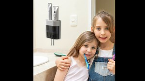 1*Double Position Automatic Toothpaste Squeezer, 1*Backing, Double Position Hole Toothbrush Holder Wall Mounted, Automatic Toothpaste Dispenser Squeezer Kit, Bathroom Organization and Storage with