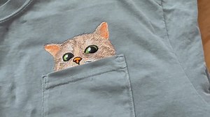 Embroidered Cat Pocket Tee: Peek-a-boo Kitty, Cat Lover Gift - Etsy