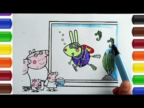 peppa pig enjoin pool l drawing for kids | Kids Colouring Book 🎨 | Cartoon #peppapigcoloring #colour