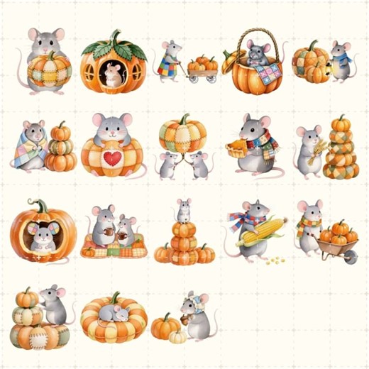 Pumpkin Harvest Mouse PNG • 18 Digital Clipart Files • Transparent Background