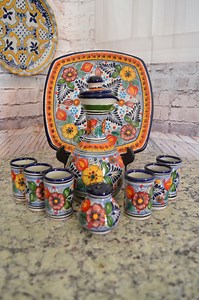 Authentic Talavera Tequila Set: Decanter, Shot Glasses, Plate, Salt Container - Etsy