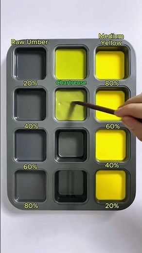 Create 4 colors from 2 colors: Raw Umber + Medium Yellow #asmr #mix #colors #colormixing #yellow