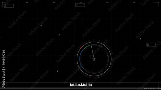 Hud animation showing radar and data processing in a digital display during a monitoring session in a control center