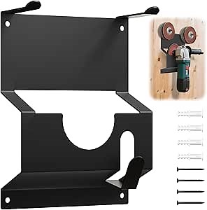 Angle Grinder Holder, Wall Mount Bracket Angle Grinder Storage Rack with Wire Holder, Angle Grinder Stand Tool, Power Tool Storage for 5 inch Grinder, Cutters, Polishers, Black