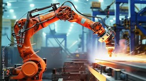 Automation factory with robot assembly line produce solar panels, industry 4.0