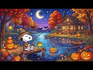 Snoopy's Pumpkin Fishing Adventure 🎃 Cozy Halloween Jazz for Study, Focus & Peaceful Autumn Evenings