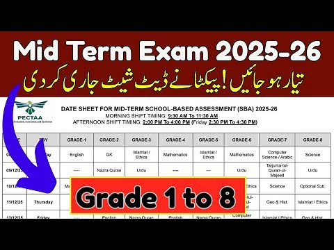 🎓 Mid Term Exams 2025-26 Punjab Board | Classes 1 to 8 | PECTA Date Sheet, Syllabus & Paper Pattern