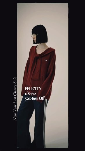FELICITY on Instagram: "NEW YEAR LAST CHANCE SALE – EXTRA 20% OFF 対象アイテムが、セール価格からさらに20%OFF🔥 📅1/8 – 1/12 👗アイテム 全12品番 ・Bomber short jacket ・Faux fur mini jacket ・Piping check shirt ・Layered sweat pants ・Two face tuck pants ・Pocket mini skort ・Half zip sweat tops ・Icon sweat pullover ・Line knit tops ・Over fisherman knit tops ・Shawl collar knit ・Color block cardigan 在庫限りのため、気になるアイテムはお早めに💨 ▷ Now online @felicity___official #FELICITY #セール"
