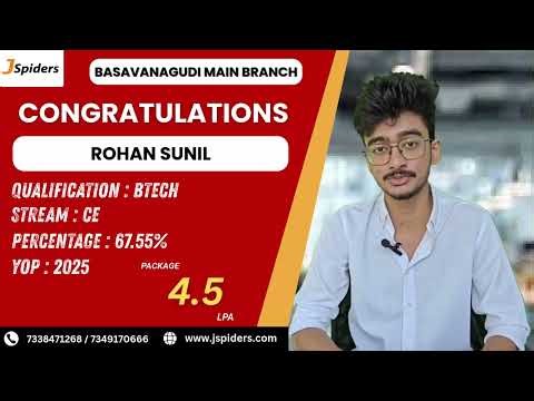 Congratulations ROHAN SUNIL, on getting placed from JSPIDERS Basavanagudi!