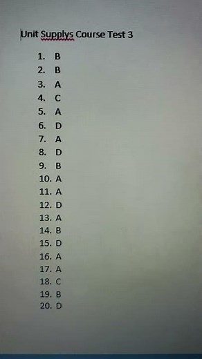 Unit Supply Course Test 3 Answers