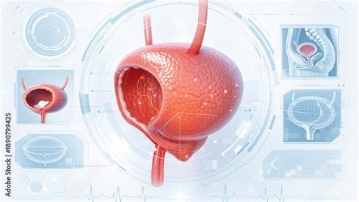 Ai medical scan diagnostic hud bladder anatomy urinary organ urology health technology visualization concept with digital interface and virtual data for modern clinic education and research