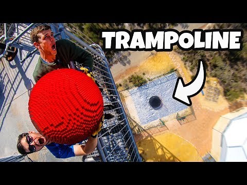 GIANT LEGO BOWLING BALL Vs. TRAMPOLINE! (20,000 BRICKS!!)