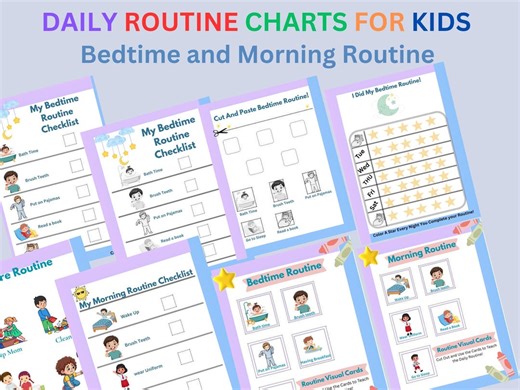 Kids Daily Routine Chart | Morning, Bedtime Schedule (printable) - Etsy