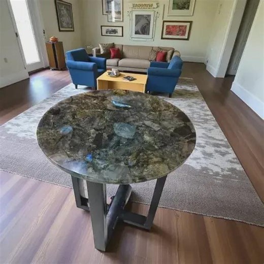Round Labradorite Table Top | Gemstone Coffee Side Top | Smoky Blue Flash Handmade | (customisable) - Etsy