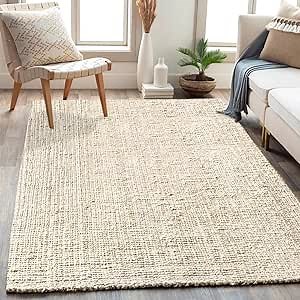 Hand Woven 100% Jute Area Rug, Bohemian, Rustic, Farmhouse Style Rug, Easy Clean Tightly Woven Natural Fiber Jute Rug, Non-Slip, Ideal for High Traffic Areas in Bedroom, Living Room, Office