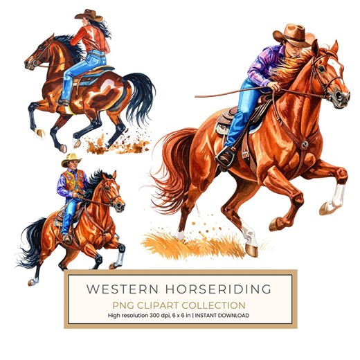 15 Western Horse Riding Clipart PNG - Watercolor Style (digital Download, Commercial Use) - Etsy