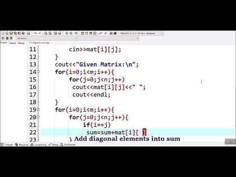 How to find sum of diagonal elements of a matrix in C++