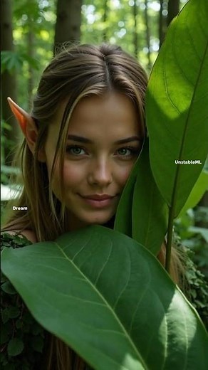 Enchanting Elf Peeks from Behind a Leaf Before Disappearing