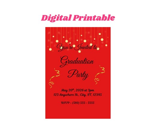 Editable Red Graduation Invitation Template / Class of 2026 Grad Party Printable Invite / Instant Download - Etsy