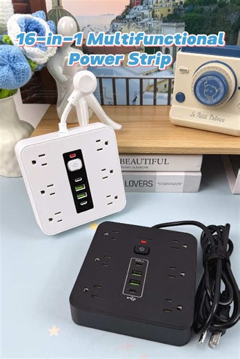 16-in-1 Power Strip with Multiple Outlets and Charging Ports