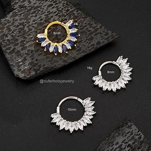 16G Oval Rectangle CZ Gems Septum Ring/hinged Segment Daith Clicker/sapphire Septum Jewelry/daith Hoop/helix/tragus/conch Piercing Hoop/gift - Etsy