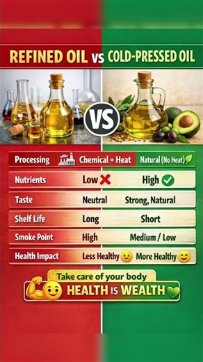 Refined oil vs cold pressed oil #youtubeshorts #shorts #shortvideo #shortsfeed #viralshorts #food