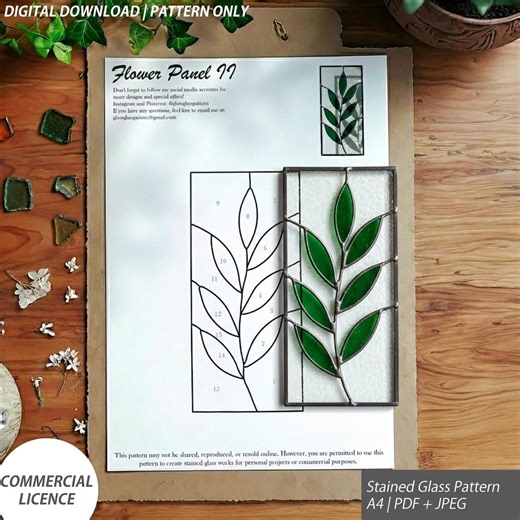 Minimal Leaf Panel Stained Glass Pattern | A4 | Etsy Digital Download (PDF   JPG) - Etsy Canada