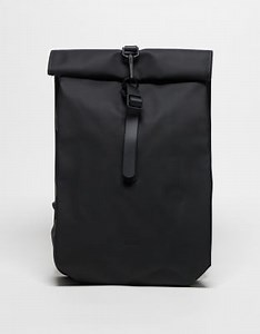 Rains 13330 unisex waterproof mini roll top backpack in black | ASOS