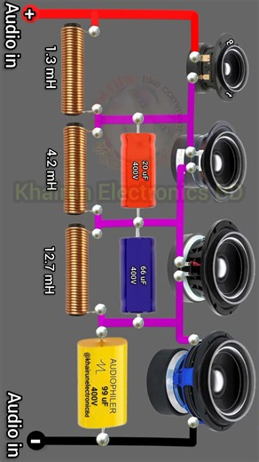 4 way 1st Order series crossover circuit #shorts