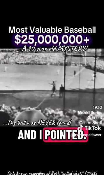 It’s the most valuable baseball in the world - AND - nobody conclusively knows where it is! This is a 95 year old mystery! Babe Ruth’s “Called Shot” ball, hit during Game 3 of the 1932 World Series at Wrigley Field, is more than a piece of sports equipment—it’s the center of one of baseball’s most enduring legends. With the Yankees and Cubs tied at one game apiece, the stakes were massive. Accounts of the moment vary, but the cultural memory is singular: Ruth, facing Cubs pitcher Charlie Root, p
