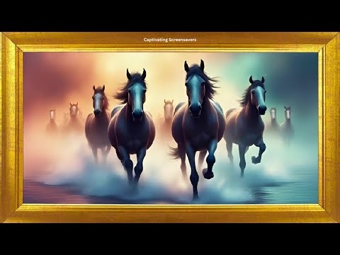 Herd of Horses Running | Gold Framed Art | Digital Art | Screensaver 4K | No Sound Video